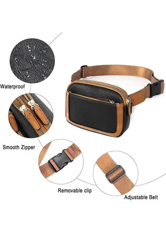 White Leather Color-block Zipped Removable Clip Crossbody Bag - Fashionfitz
