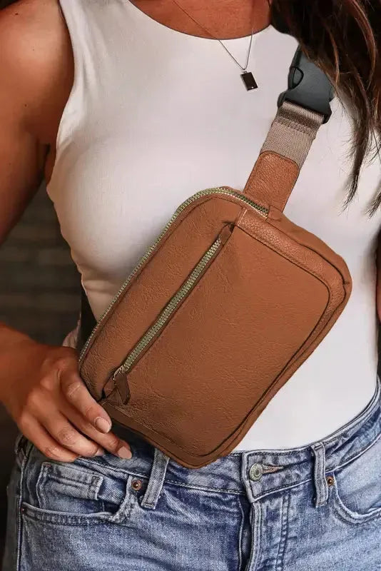 White Leather Color-block Zipped Removable Clip Crossbody Bag - Fashionfitz