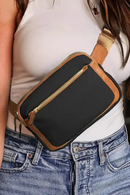 White Leather Color-block Zipped Removable Clip Crossbody Bag - Fashionfitz