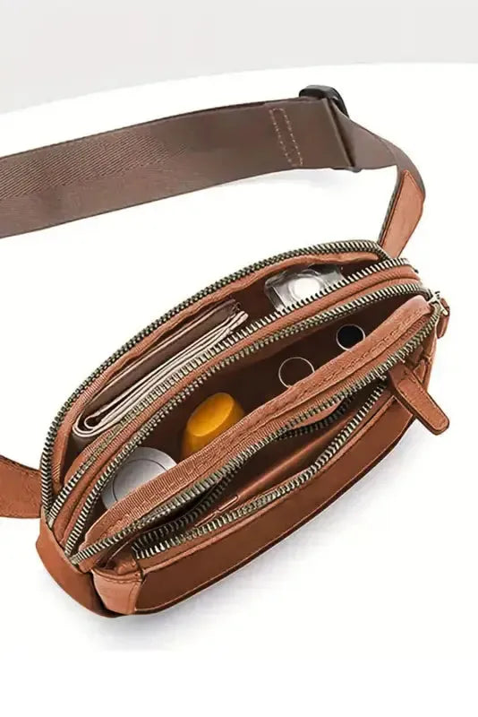 White Leather Color-block Zipped Removable Clip Crossbody Bag - Fashionfitz