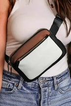 White Leather Color-block Zipped Removable Clip Crossbody Bag - Fashionfitz