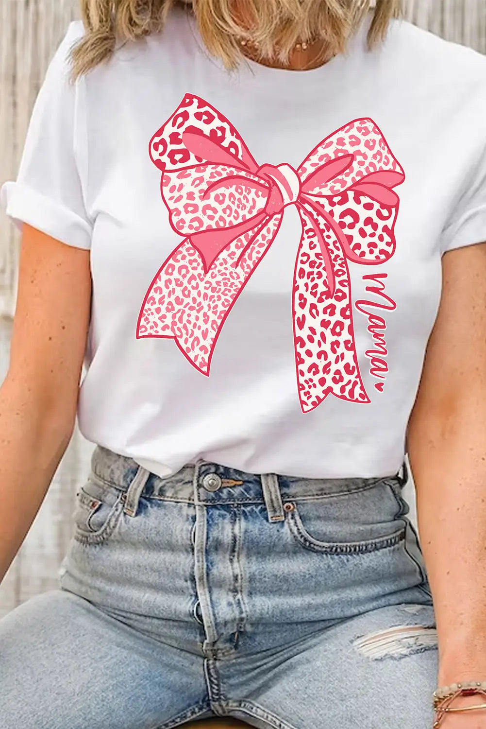 White leopard bow graphic mothers day fashion t shirt - tees