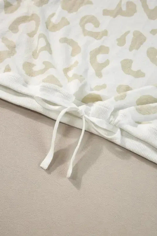 White Leopard Pullover and Drawstring Pants Lounge Set - Fashionfitz