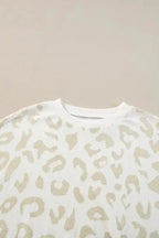 White Leopard Pullover and Drawstring Pants Lounge Set - Fashionfitz