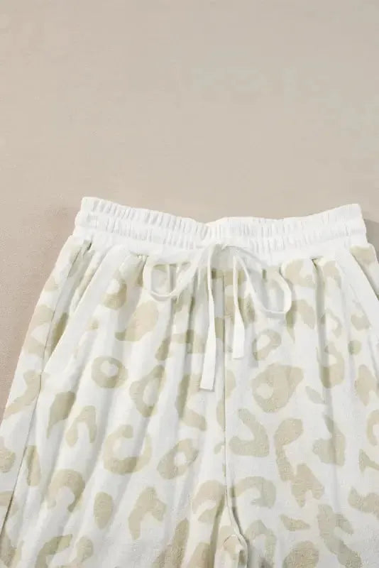 White Leopard Pullover and Drawstring Pants Lounge Set - Fashionfitz