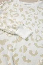 White Leopard Pullover and Drawstring Pants Lounge Set - Fashionfitz