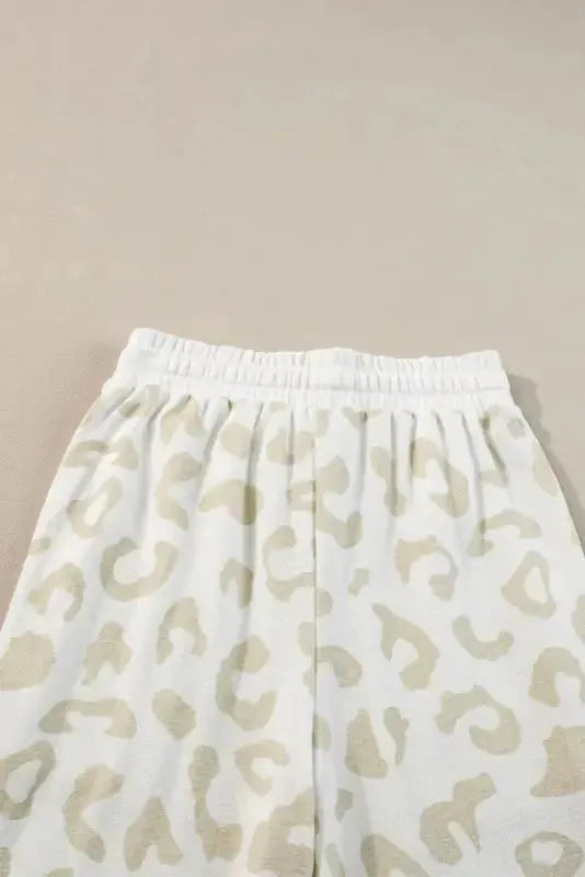 White Leopard Pullover and Drawstring Pants Lounge Set - Fashionfitz