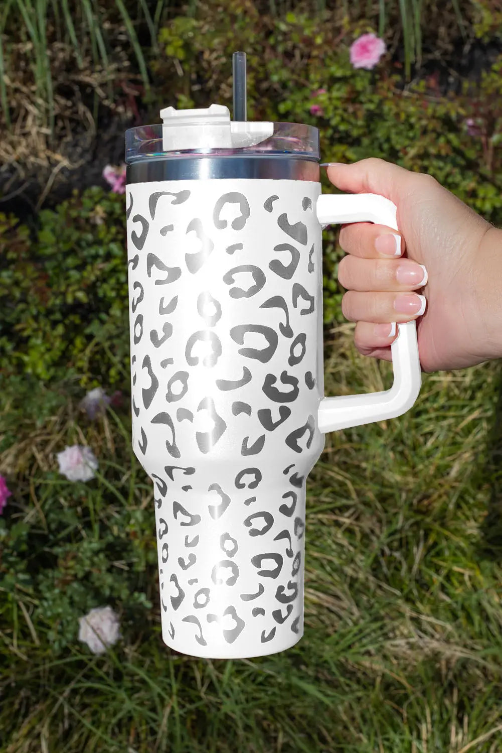 White leopard spotted 304 stainless double insulated cup