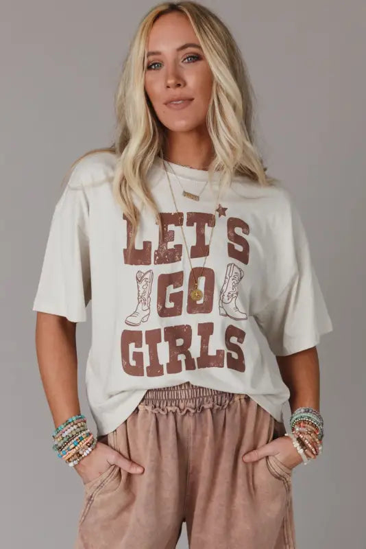 White lets go girls western boots tee - t-shirts