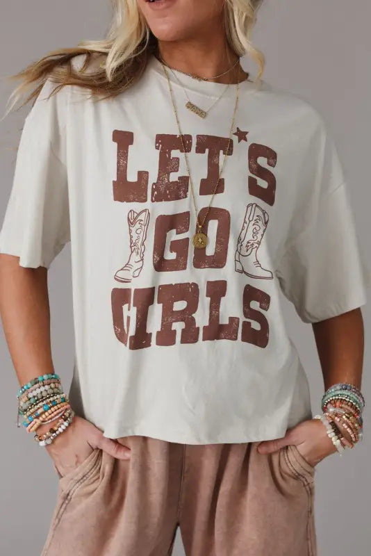 White lets go girls western boots tee - t-shirts