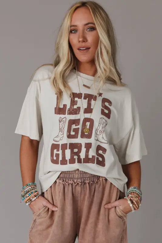 White lets go girls western boots tee - t-shirts