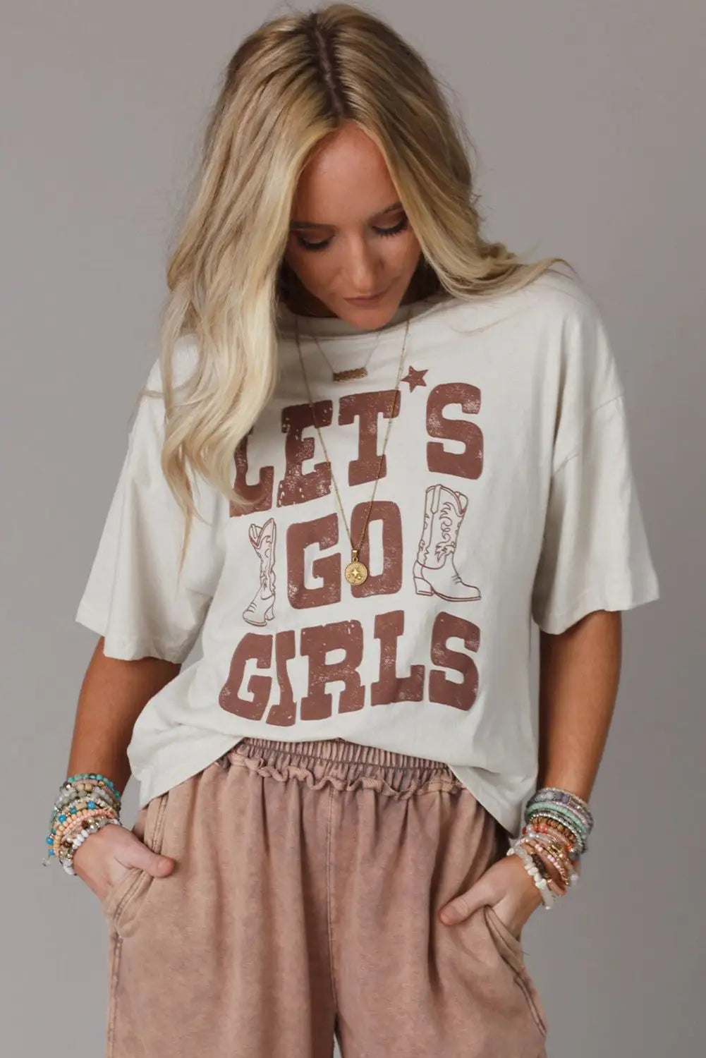White lets go girls western boots tee - t-shirts