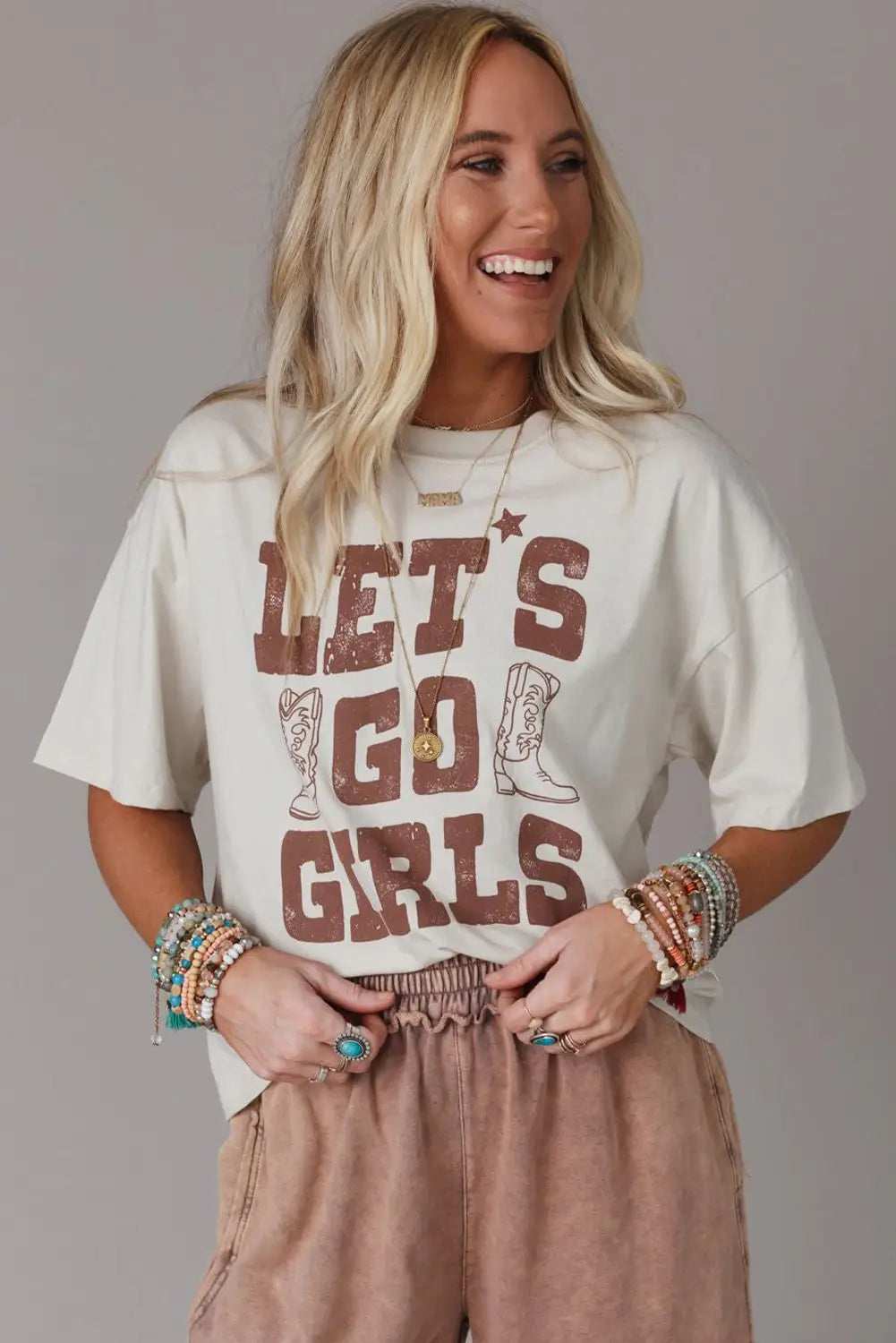 White lets go girls western boots tee - t-shirts