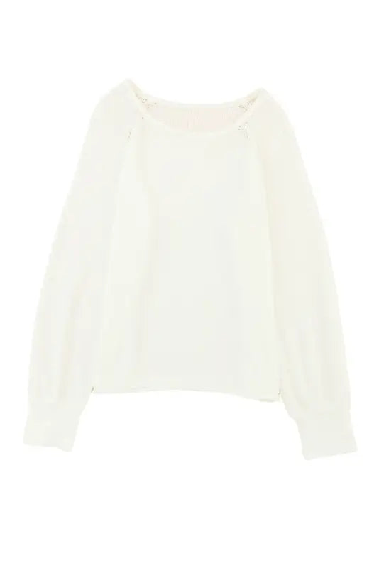 White long sleeve cutout shoulder relaxed sweater - sweaters & cardigans