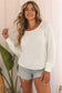 White long sleeve cutout shoulder relaxed sweater - sweaters & cardigans