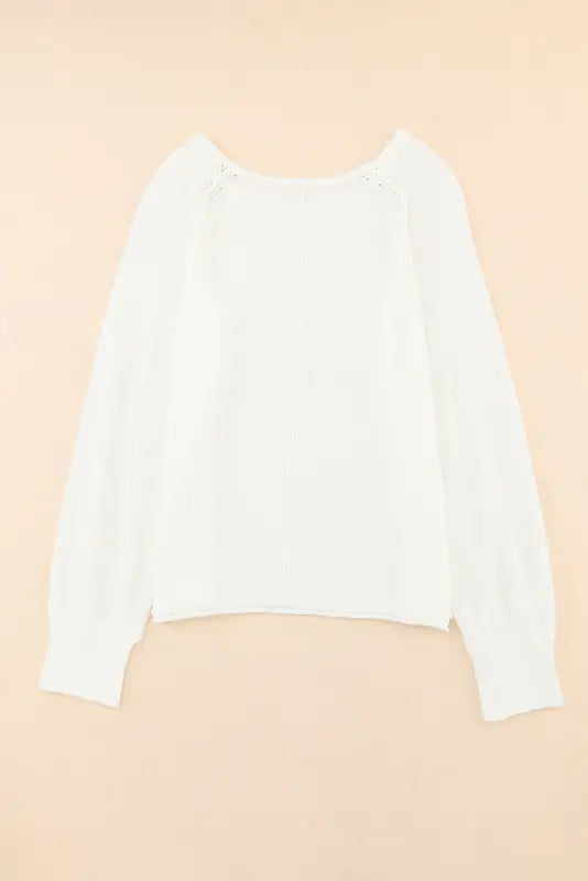 White long sleeve cutout shoulder relaxed sweater - sweaters & cardigans