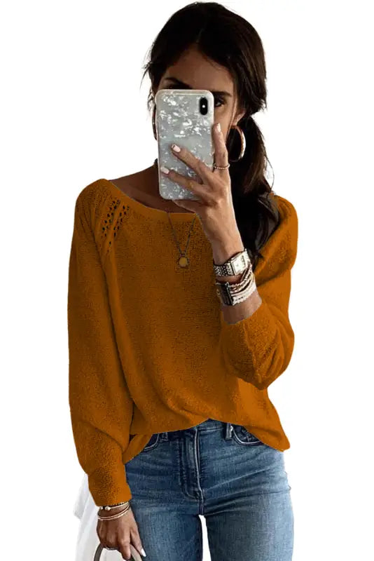 White long sleeve cutout shoulder relaxed sweater - sweaters & cardigans