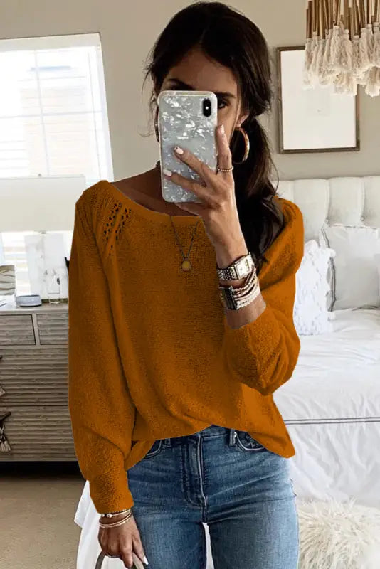 White long sleeve cutout shoulder relaxed sweater - sweaters & cardigans