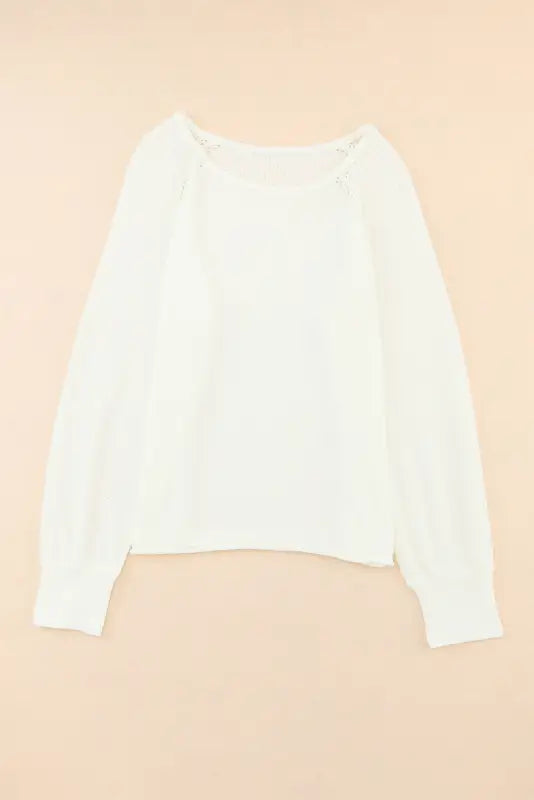 White long sleeve cutout shoulder relaxed sweater - sweaters & cardigans