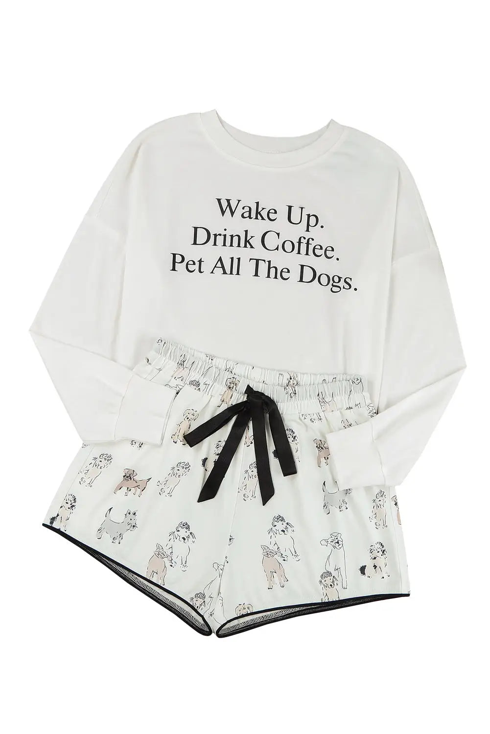 White long sleeve letters pullover and animal shorts lounge set - loungewear