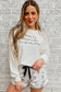 White long sleeve letters pullover and animal shorts lounge set - loungewear