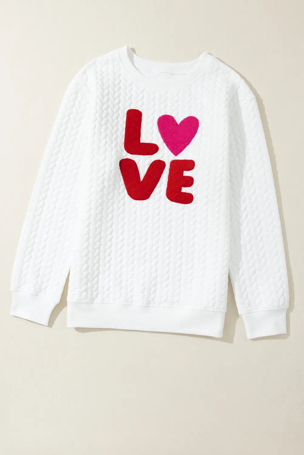White love chenille embroidered cable knit pullover sweatshirt - sweatshirts & hoodies