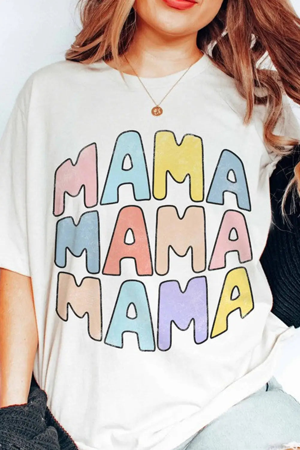 White mama slogan print crew neck casual t shirt - graphic tees