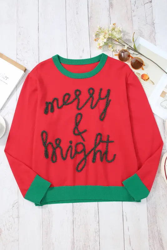 White merry & bright round neck casual sweater - sweaters cardigans