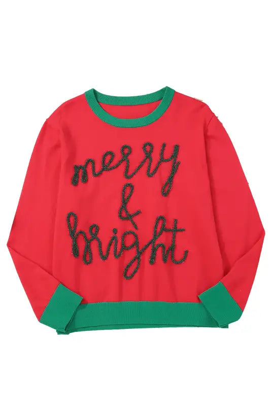 White merry & bright round neck casual sweater - sweaters cardigans