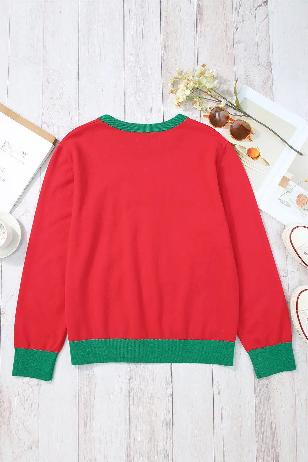 White merry & bright round neck casual sweater - sweaters cardigans