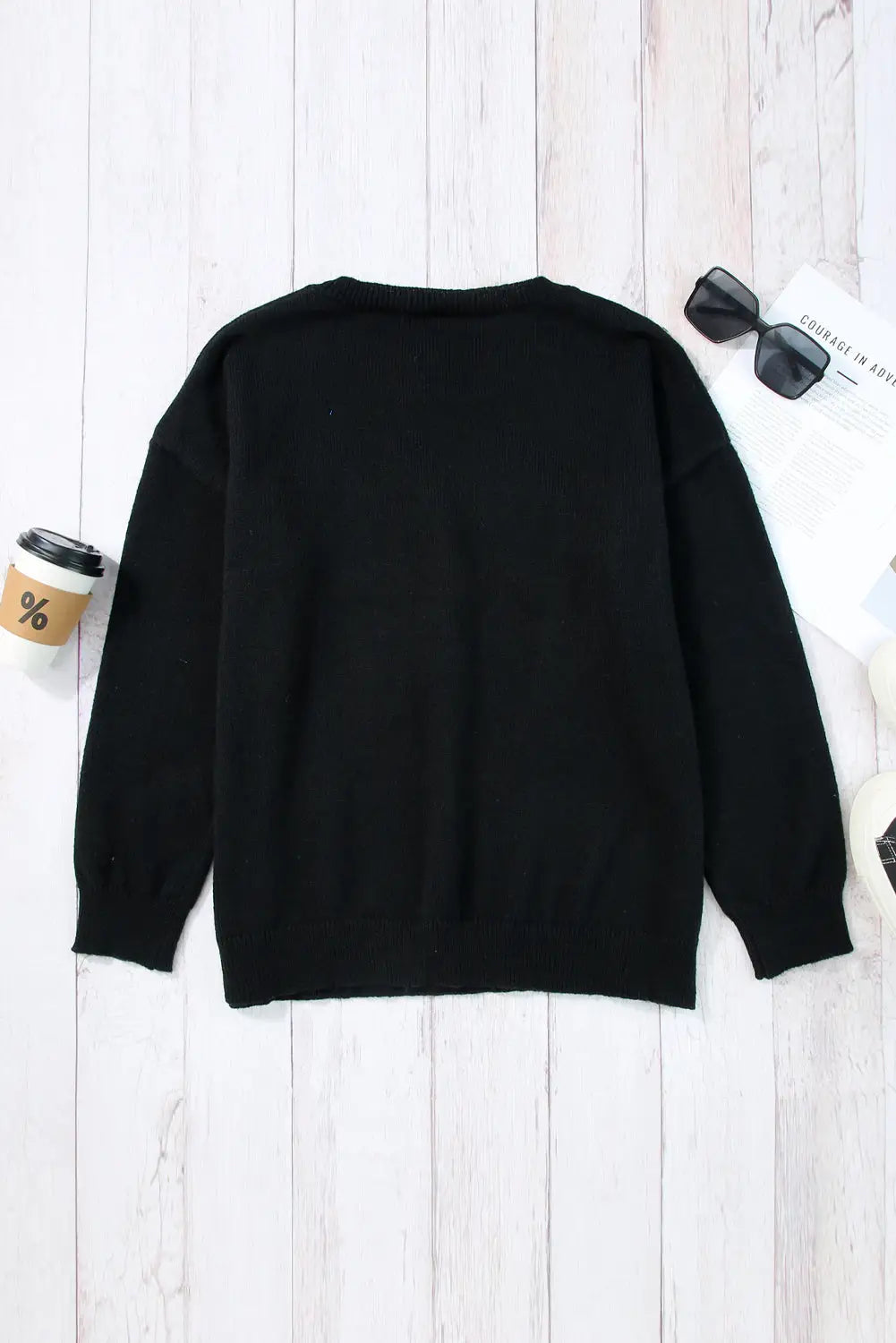 White merry & bright round neck casual sweater - sweaters cardigans