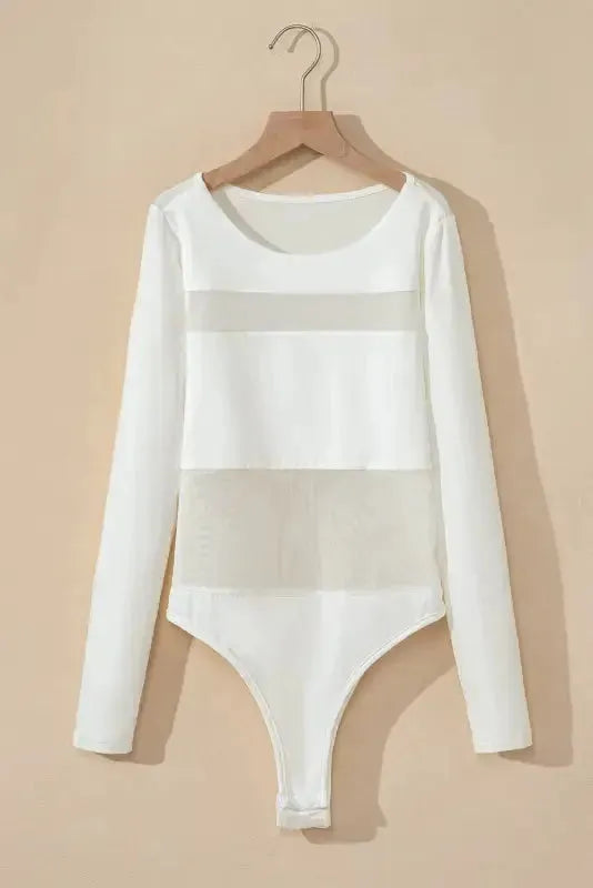 White Mesh Patchwork Bodysuit - Fashionfitz