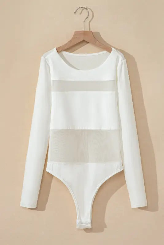 White mesh patchwork bodysuit by fashionfitz