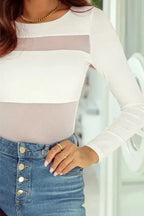 White Mesh Patchwork Bodysuit - Fashionfitz