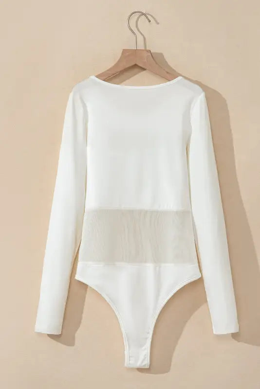 White mesh patchwork bodysuit by fashionfitz