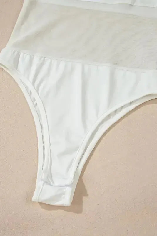 White Mesh Patchwork Bodysuit - Fashionfitz