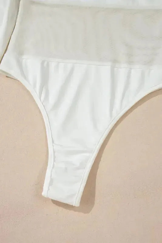 White Mesh Patchwork Bodysuit - Fashionfitz