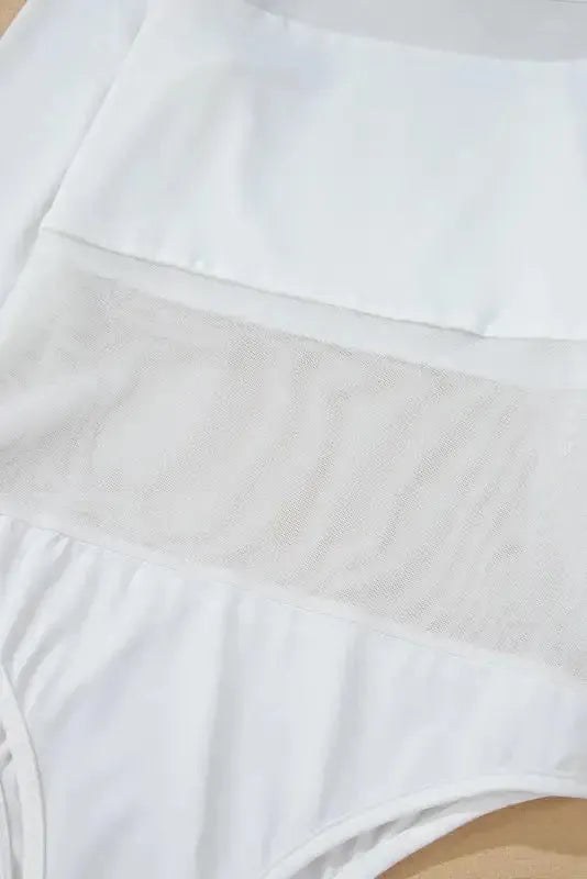 White Mesh Patchwork Bodysuit - Fashionfitz