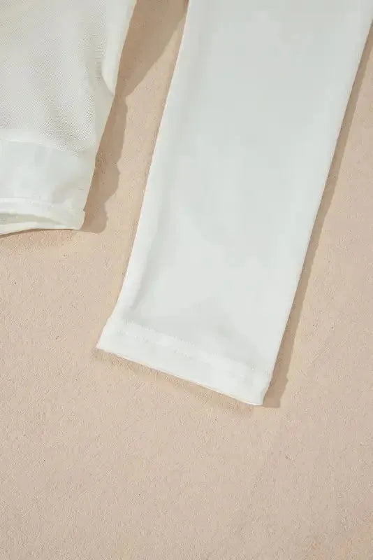 White Mesh Patchwork Bodysuit - Fashionfitz