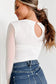 White mesh splicing back cutout long sleeve bodysuit - tops