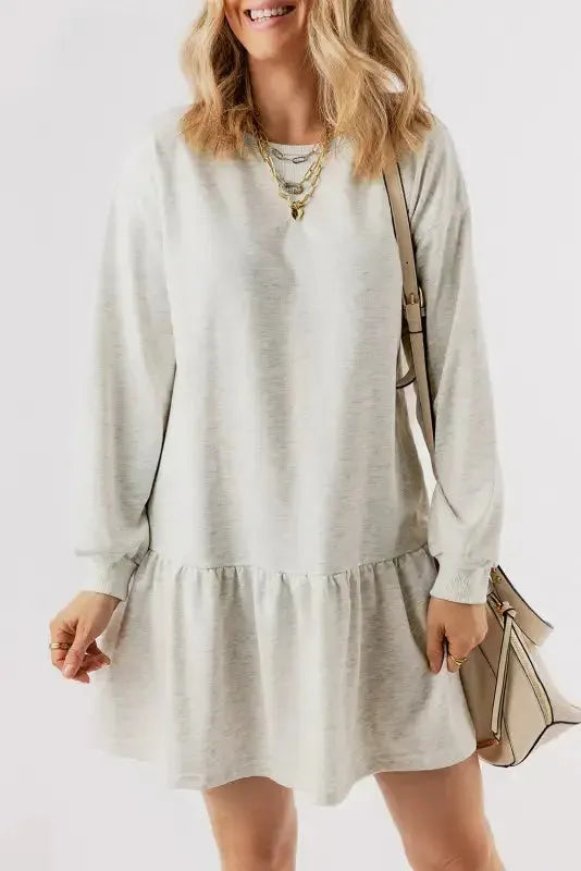 White Mini Dress - Puff Sleeve Ruffle Hem - Fashionfitz