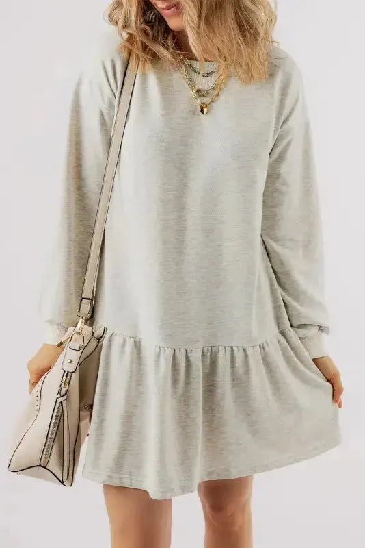 White Mini Dress - Puff Sleeve Ruffle Hem - Fashionfitz