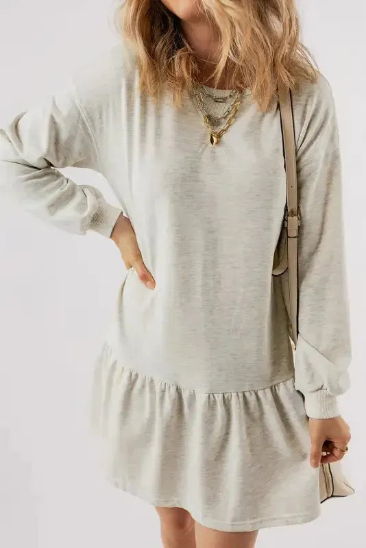 White Mini Dress - Puff Sleeve Ruffle Hem - Fashionfitz