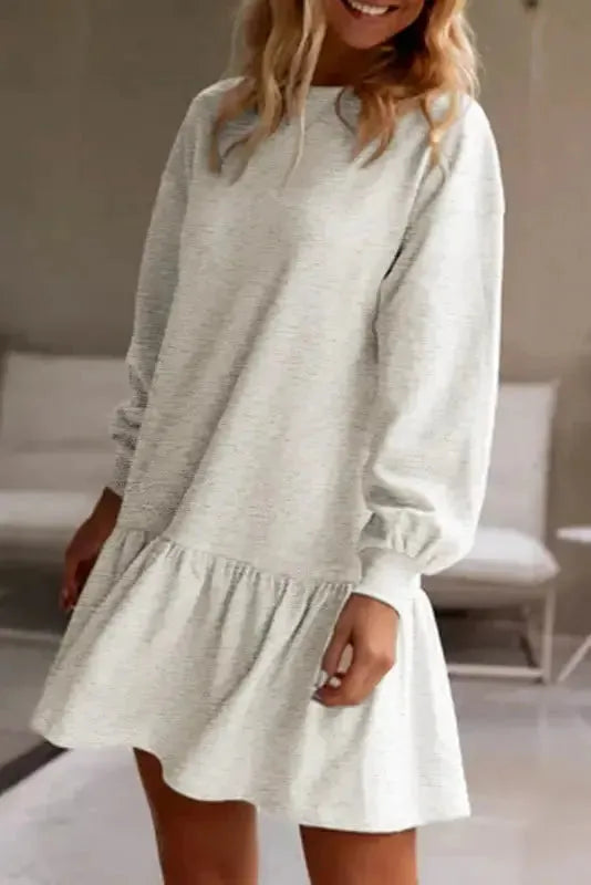 White Mini Dress - Puff Sleeve Ruffle Hem - Fashionfitz