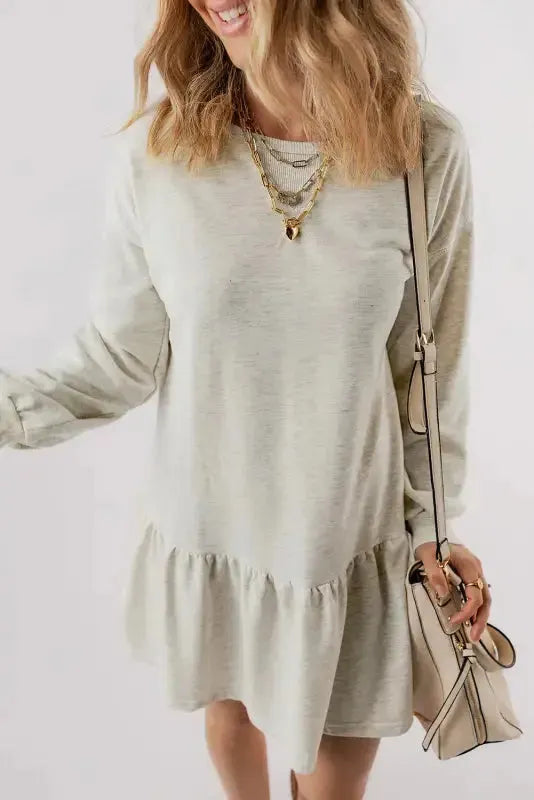 White Mini Dress - Puff Sleeve Ruffle Hem - Fashionfitz