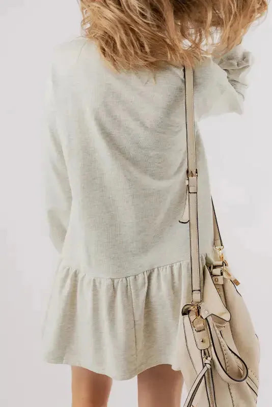 White Mini Dress - Puff Sleeve Ruffle Hem - Fashionfitz