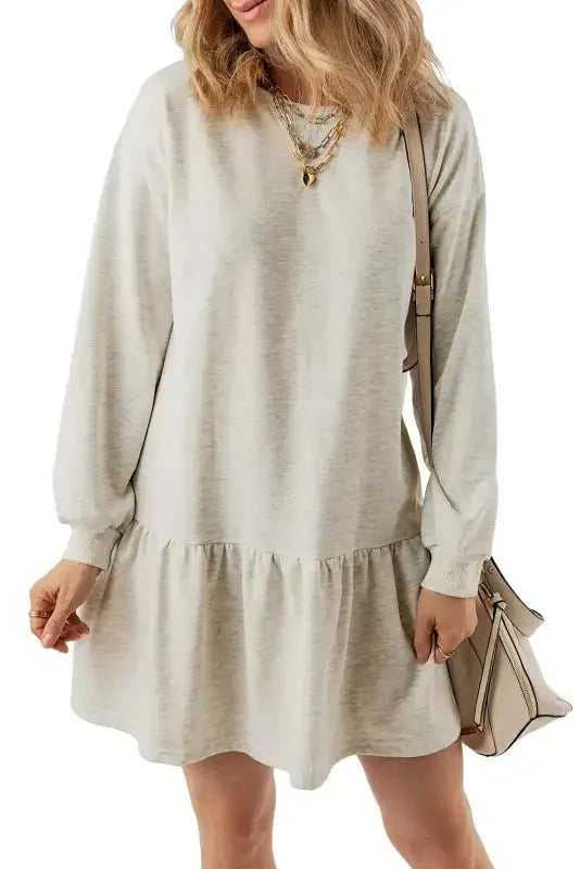 White Mini Dress - Puff Sleeve Ruffle Hem - Fashionfitz