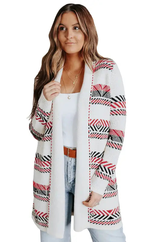 White open front draped geometric cardigan - sweaters & cardigans