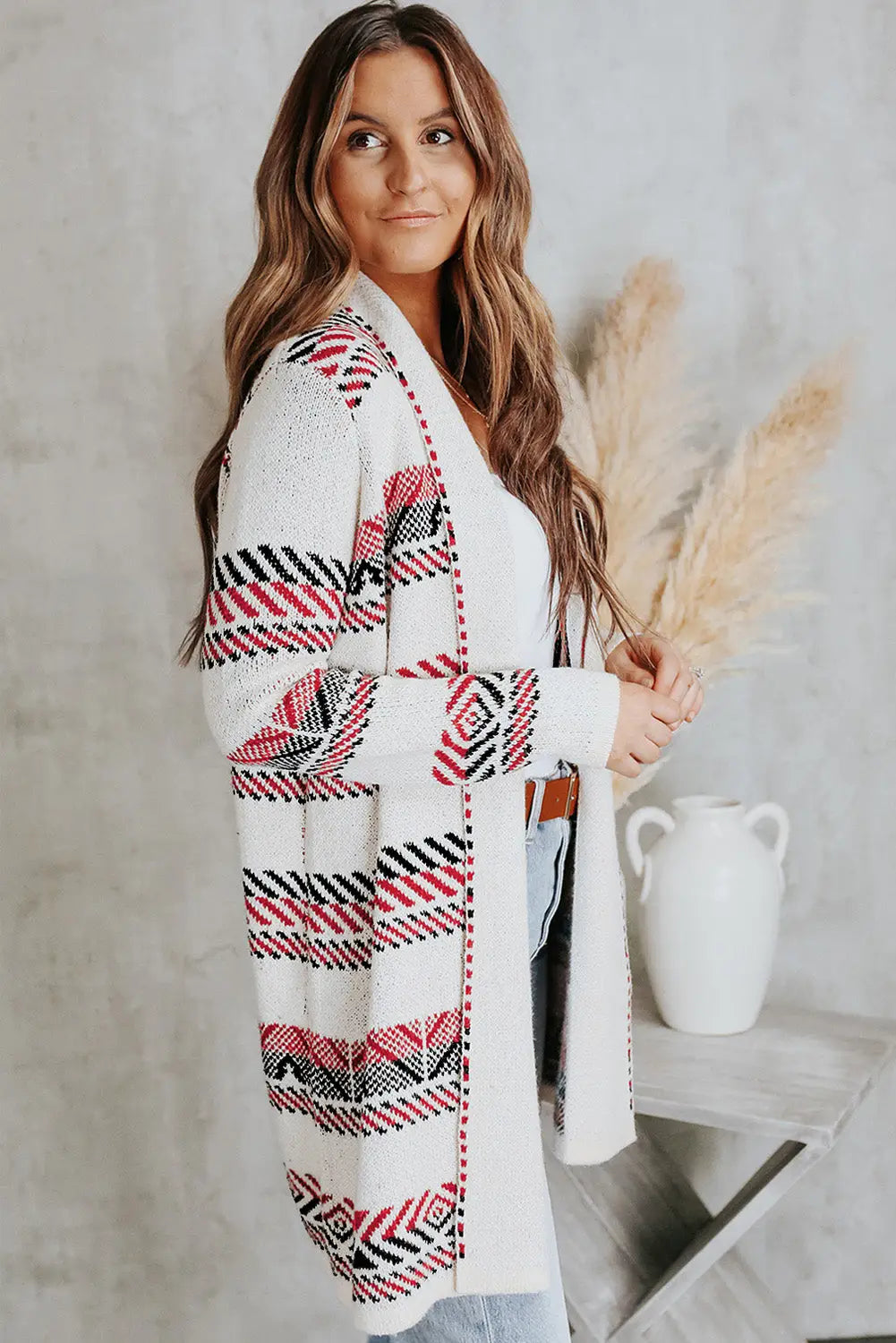 White open front draped geometric cardigan - sweaters & cardigans