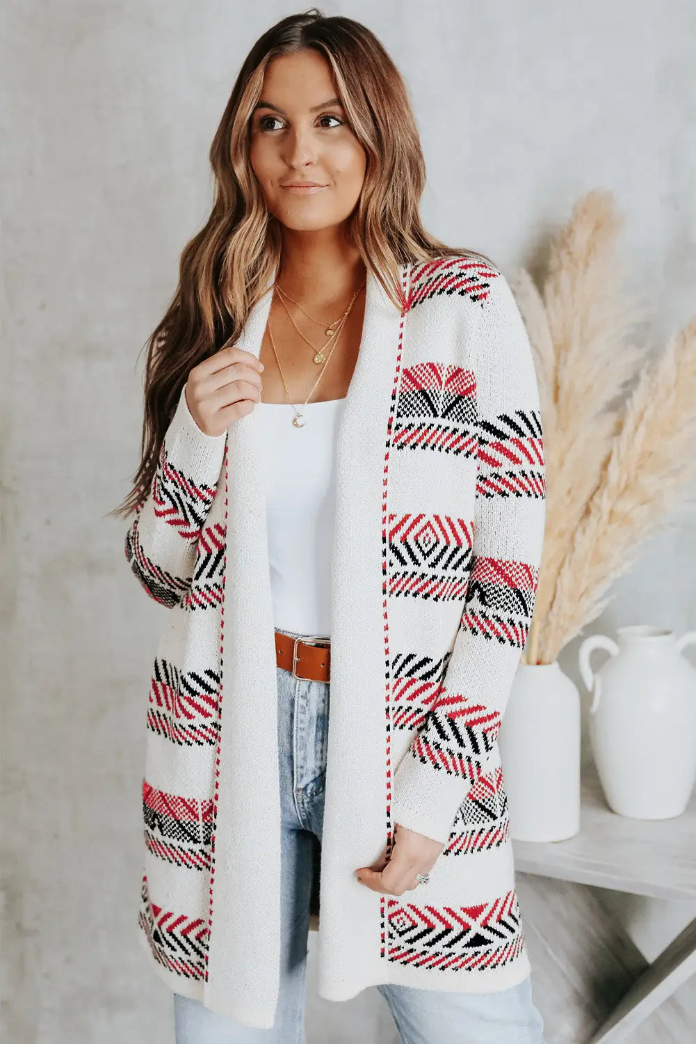 White open front draped geometric cardigan - sweaters & cardigans